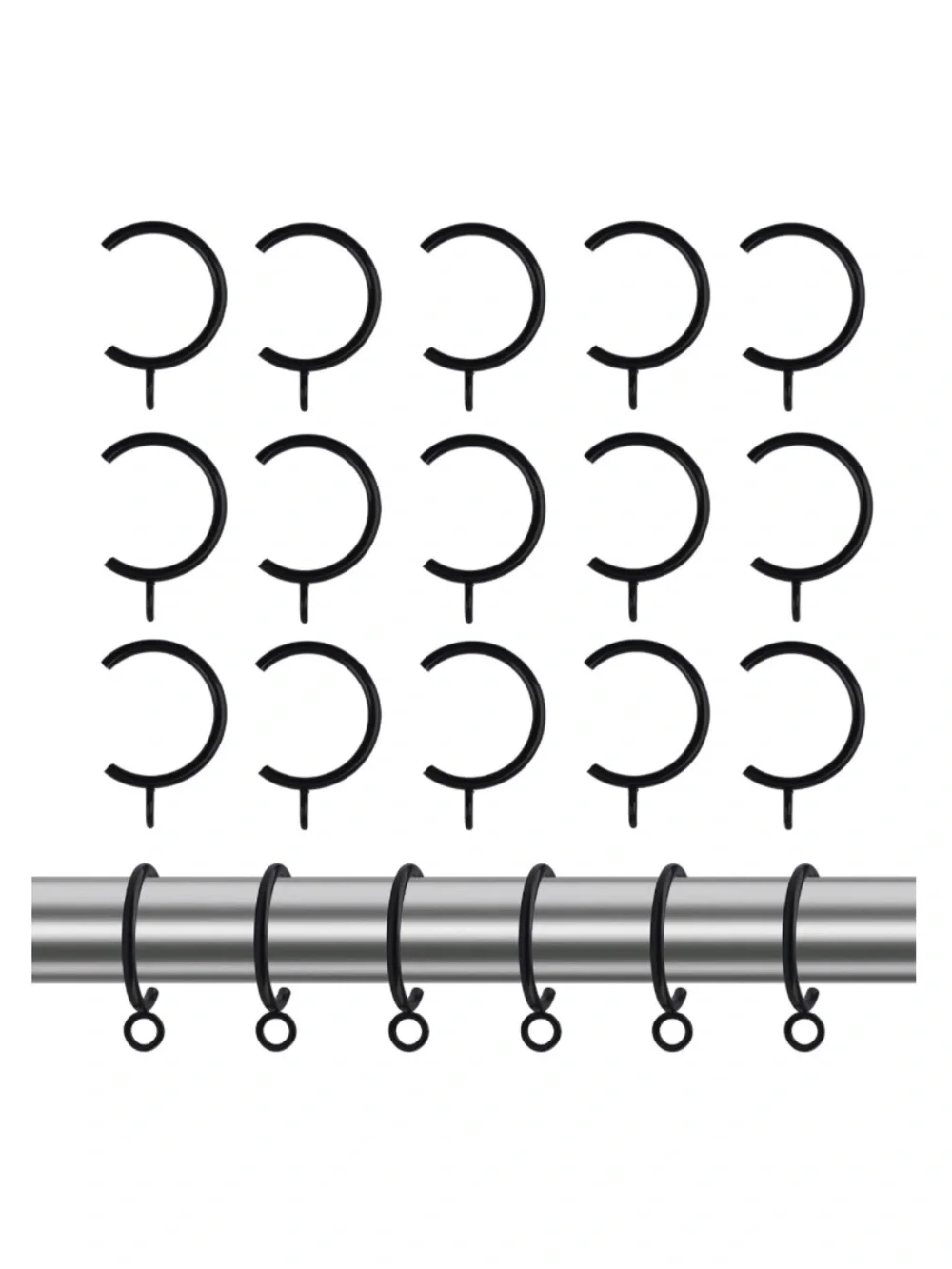 C-Type Rings Curtains & Drapery 16 pc. - BLACK